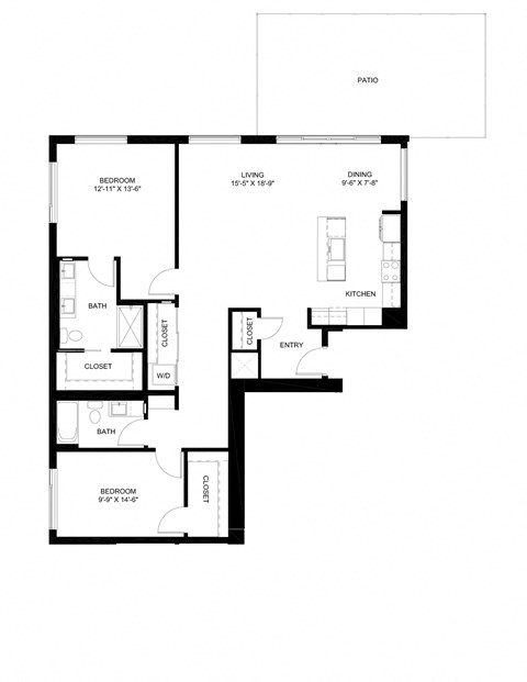 Floor plan for 2 beds, 2 baths, 1423 sqft